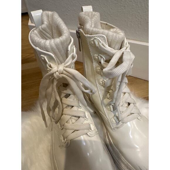 J Lo Briana Combat Moto Boot, Women’s Size 6 1/2. Lace up, Zip Up, White - Picture 2 of 9